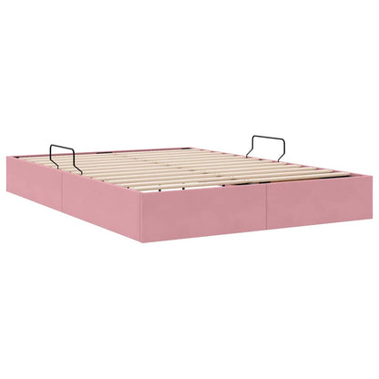 Letto con Contenitore con materasso Rosa 140 x 190 cm Velluto
