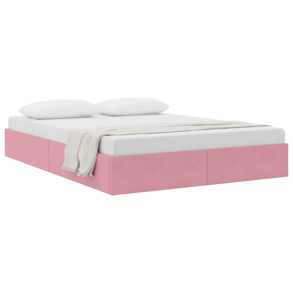 Letto con Contenitore con materasso Rosa 140 x 190 cm Velluto