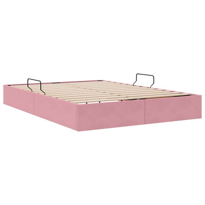 Letto con Contenitore con materasso Rosa 140 x 200 cm Velluto