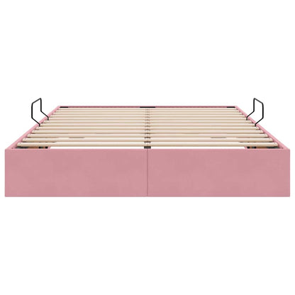 Letto con Contenitore con materasso Rosa 140 x 200 cm Velluto
