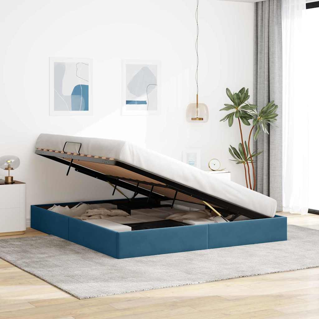 Letto con Contenitore Blu Scuro 160 x 200 cm Velluto