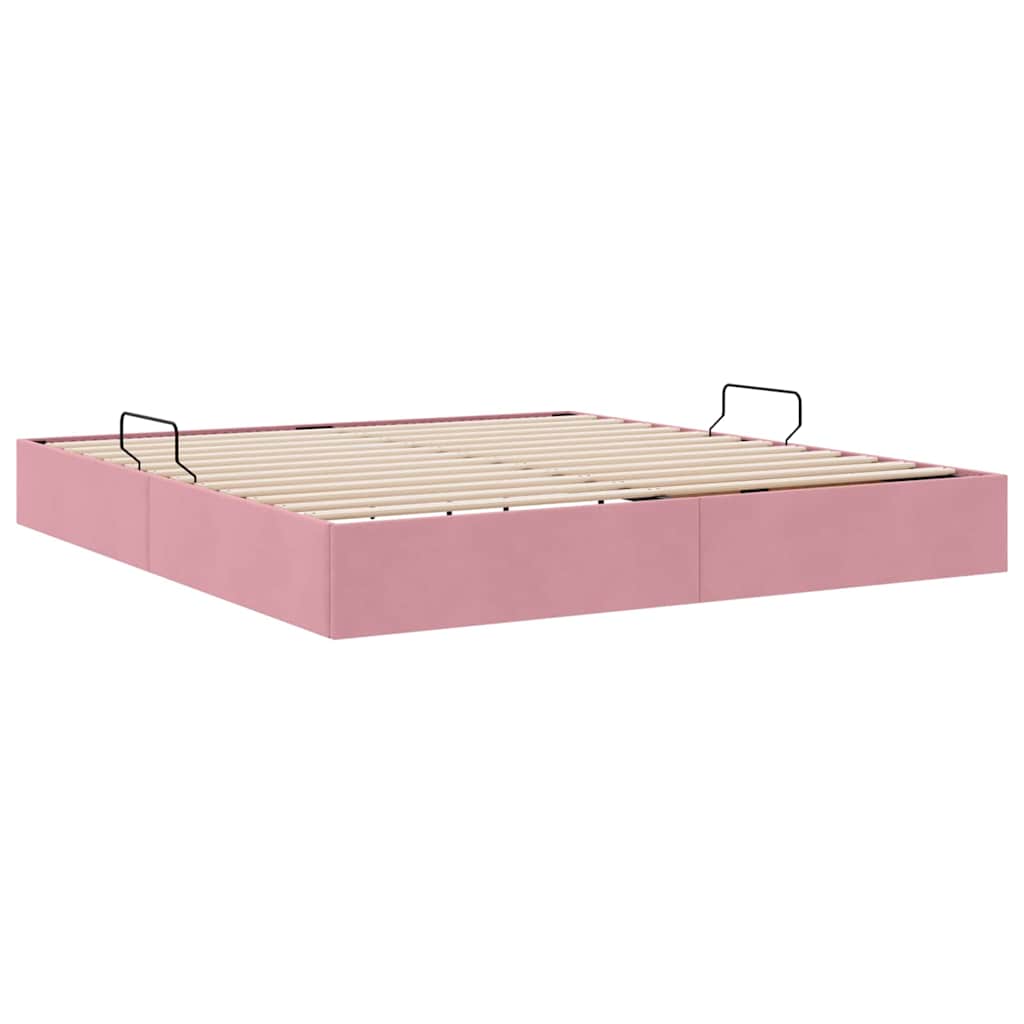 Letto con Contenitore con materasso Rosa 160 x 200 cm Velluto