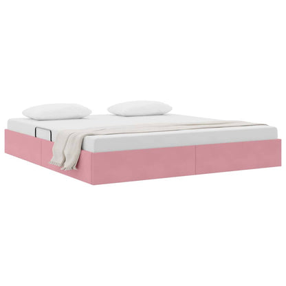 Letto con Contenitore con materasso Rosa 160 x 200 cm Velluto