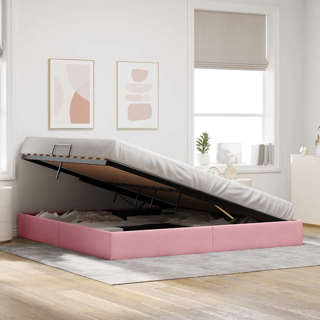 Letto con Contenitore con materasso Rosa 200 x 200 cm Velluto