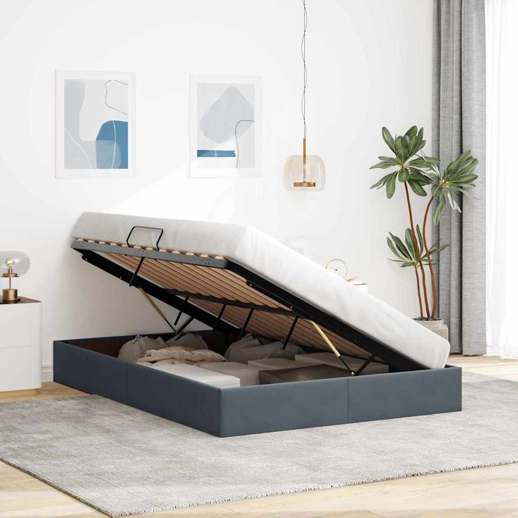 Letto con Contenitore Grigio Scuro 135 x 190 cm Velluto | homemem39
