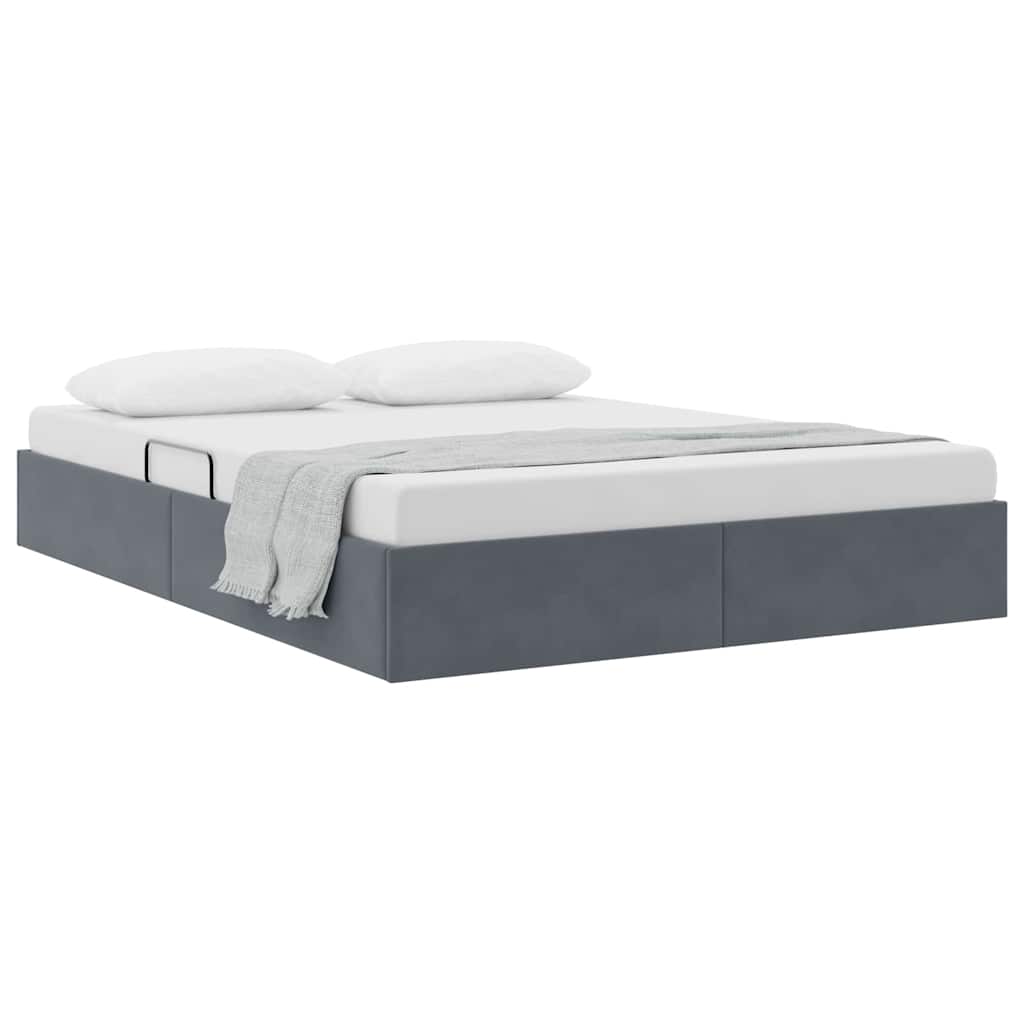 Letto con Contenitore Grigio Scuro 153 x 203 cm Velluto | homemem39