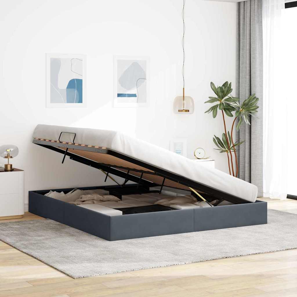Letto con Contenitore Grigio Scuro 183 x 213 cm Velluto | homemem39