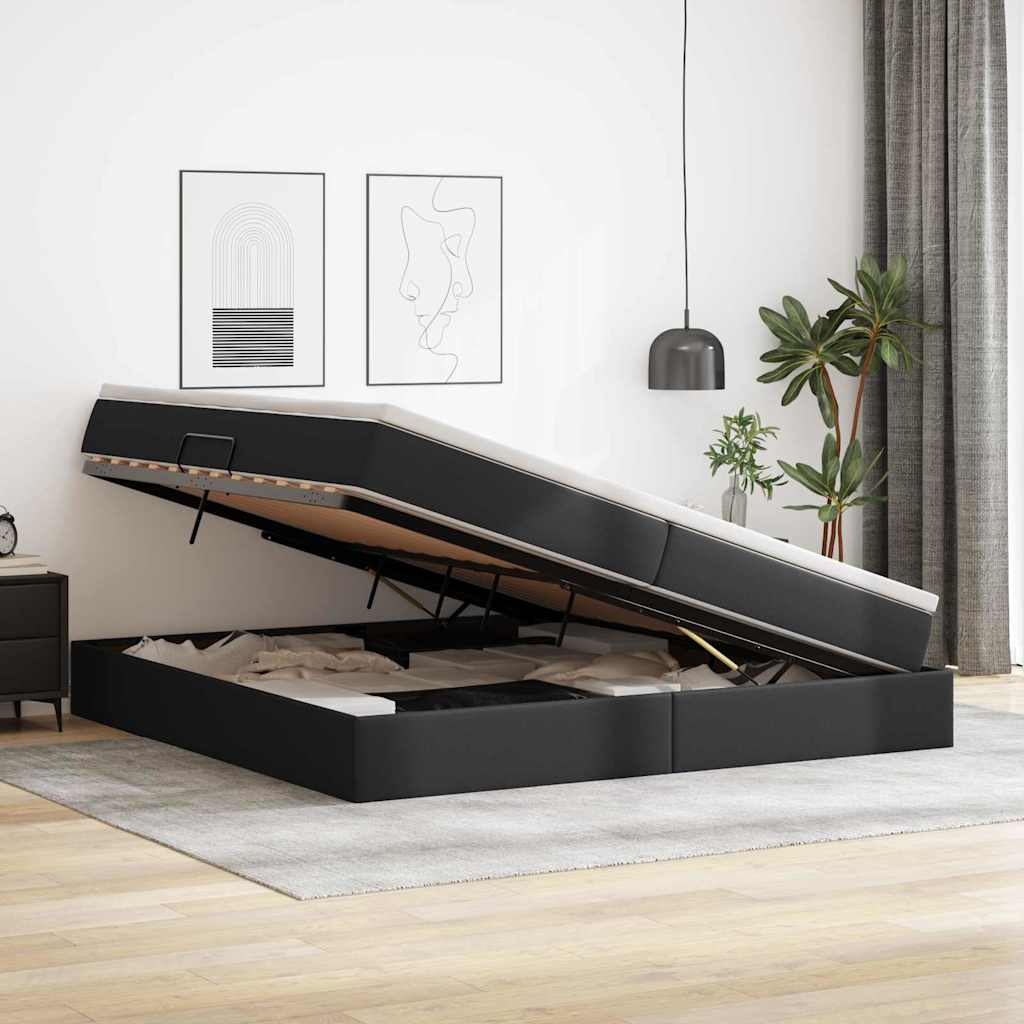 Letto con contenitore e materasso Nero 200 x 200 cm | homemem39