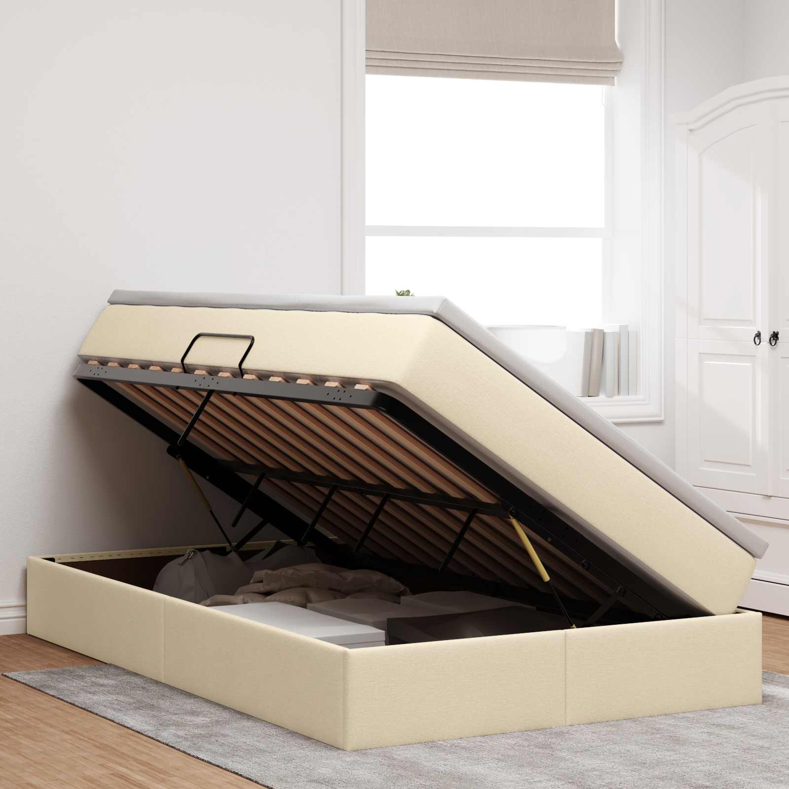 Letto con contenitore e materasso Crema 120 x 190 cm Poliestere | homemem39