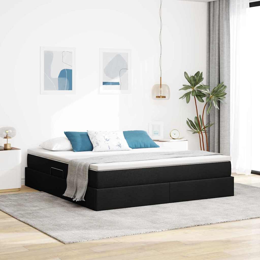 Letto con contenitore e materasso Nero 160 x 200 cm Poliestere | homemem39