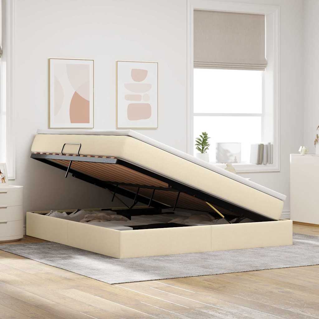 Letto con contenitore e materasso Crema 180 x 200 cm Poliestere