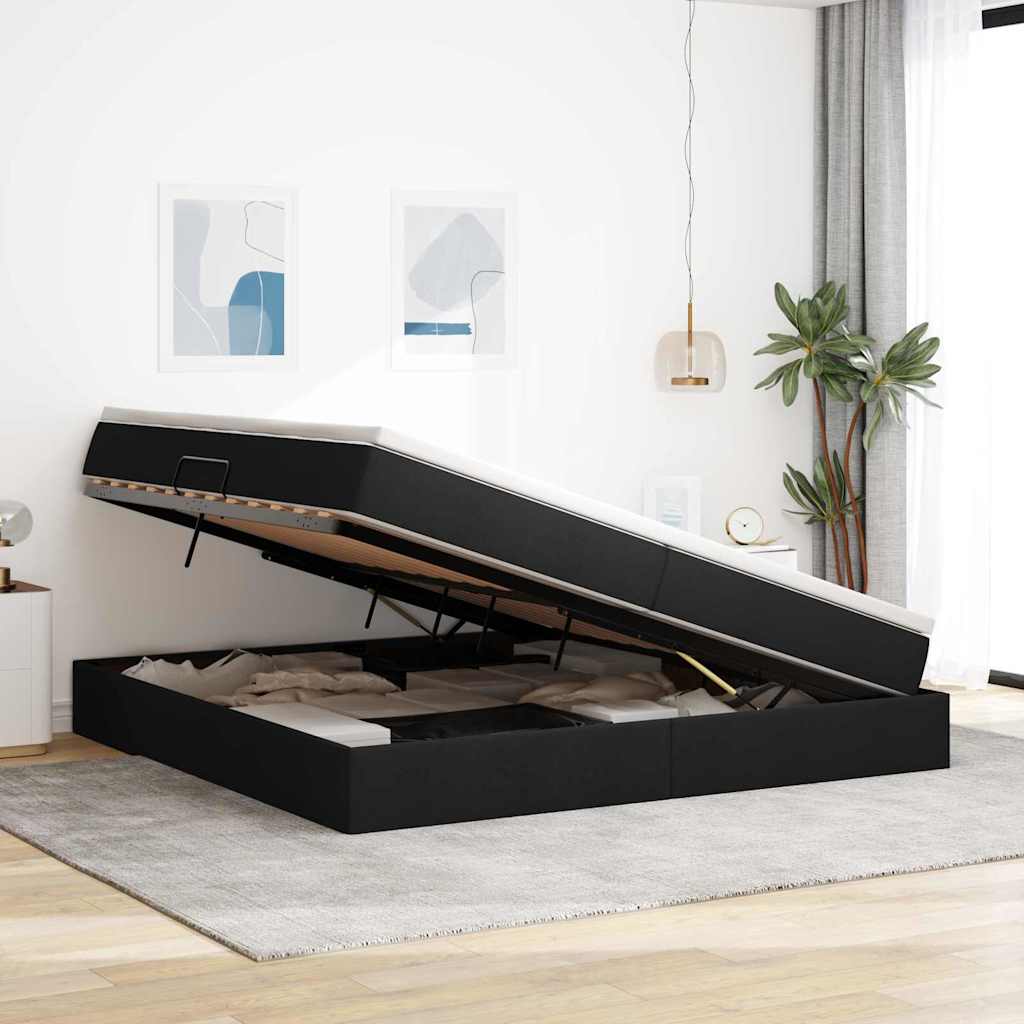 Letto con contenitore e materasso Nero 200 x 200 cm Poliestere