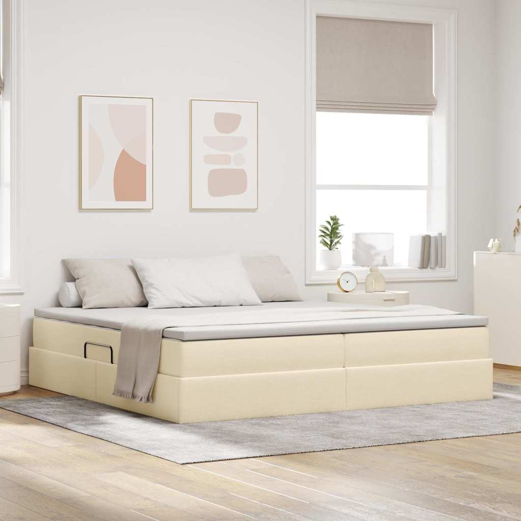 Letto con contenitore e materasso Crema 200 x 200 cm Poliestere | homemem39
