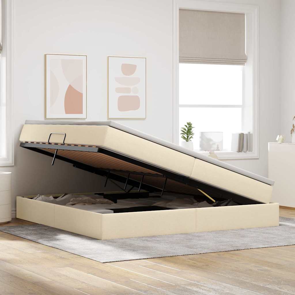 Letto con contenitore e materasso Crema 200 x 200 cm Poliestere | homemem39