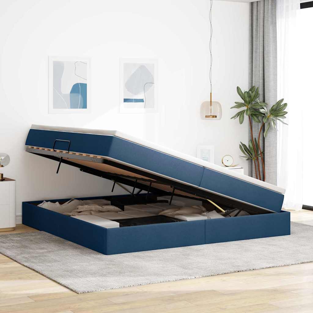 Letto con contenitore e materasso Blu 200 x 200 cm Poliestere | homemem39
