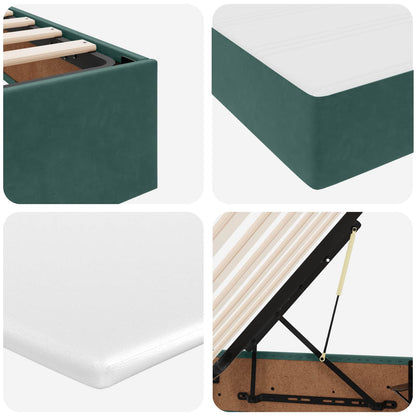 Letto con contenitore e materasso Verde Scuro 90 x 190 cm