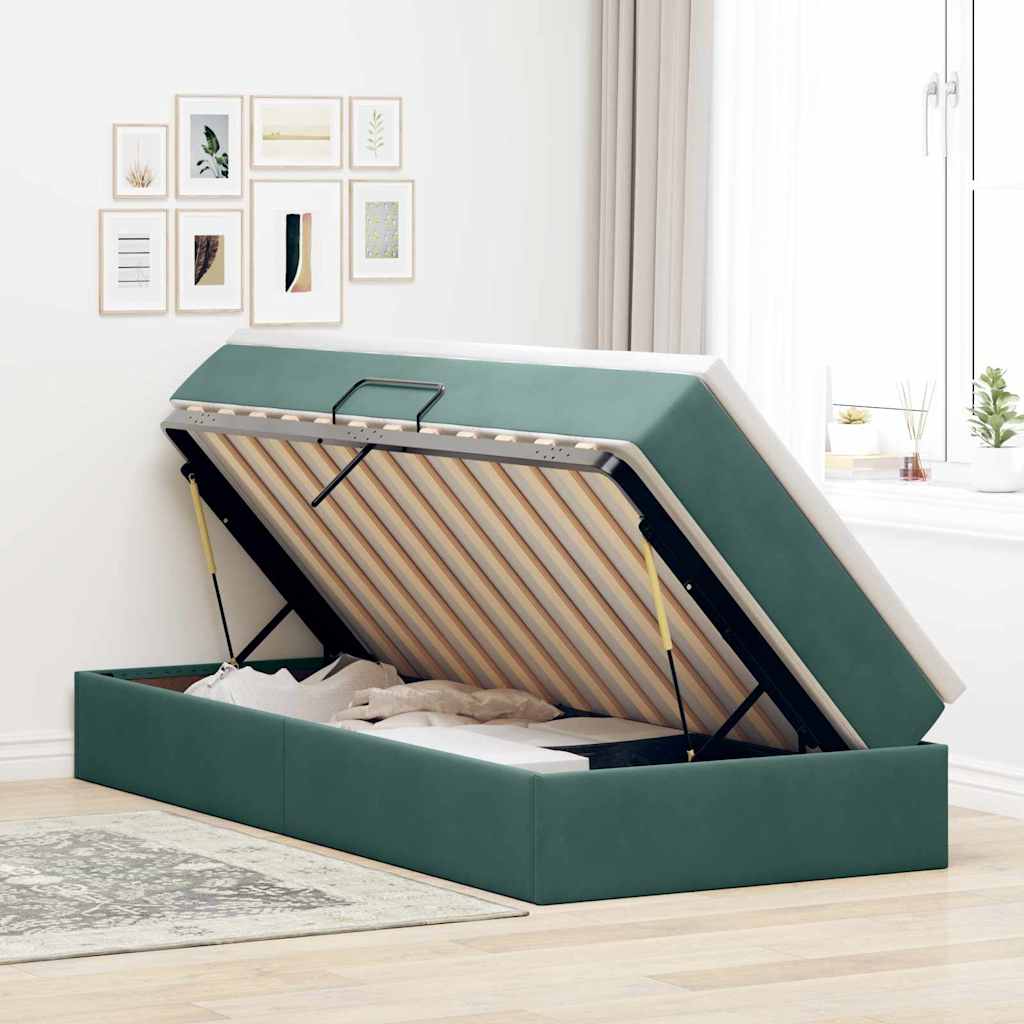 Letto con contenitore e materasso Verde Scuro 90 x 200 cm | homemem39