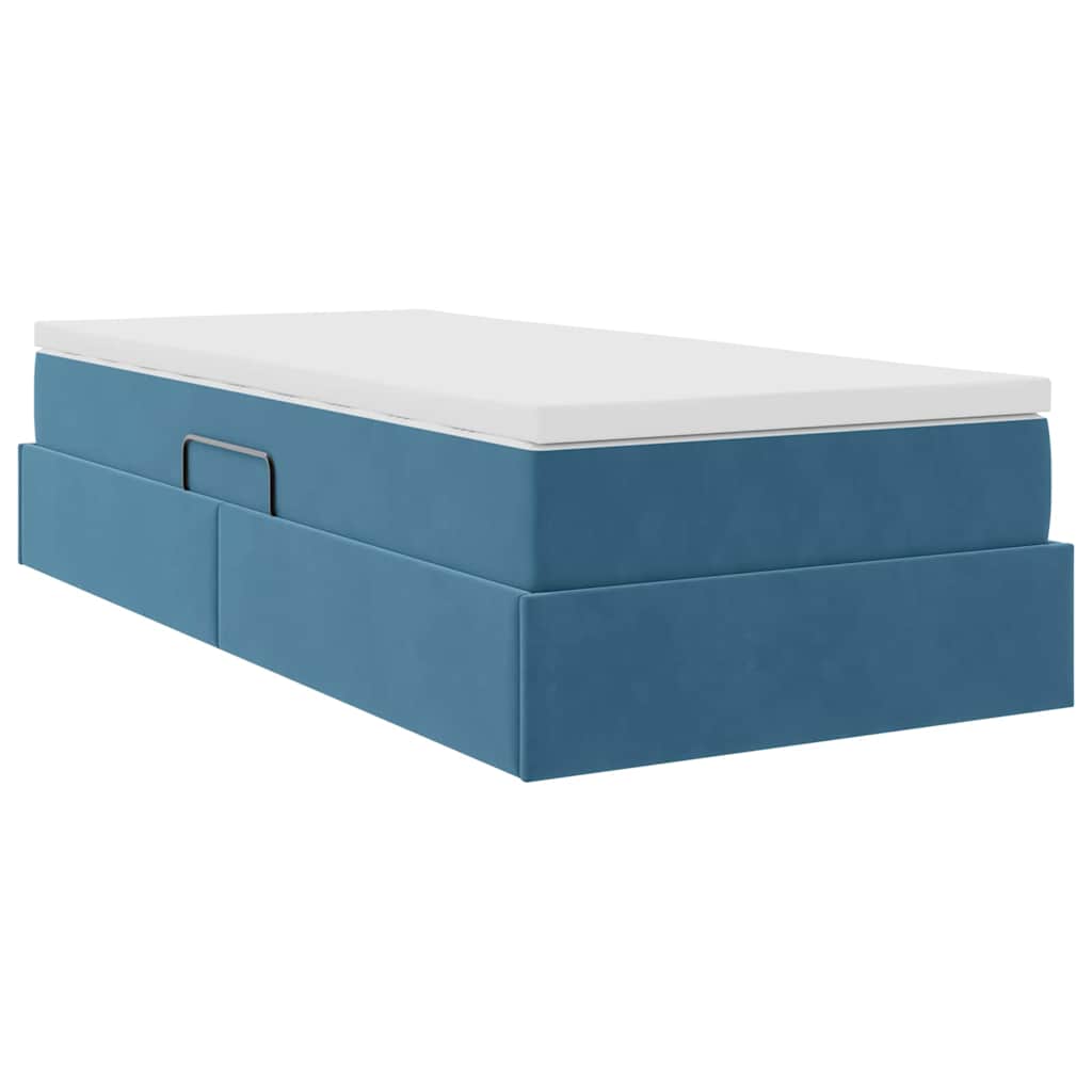 Letto con contenitore e materasso Blu Scuro 90 x 200 cm Velluto | homemem39