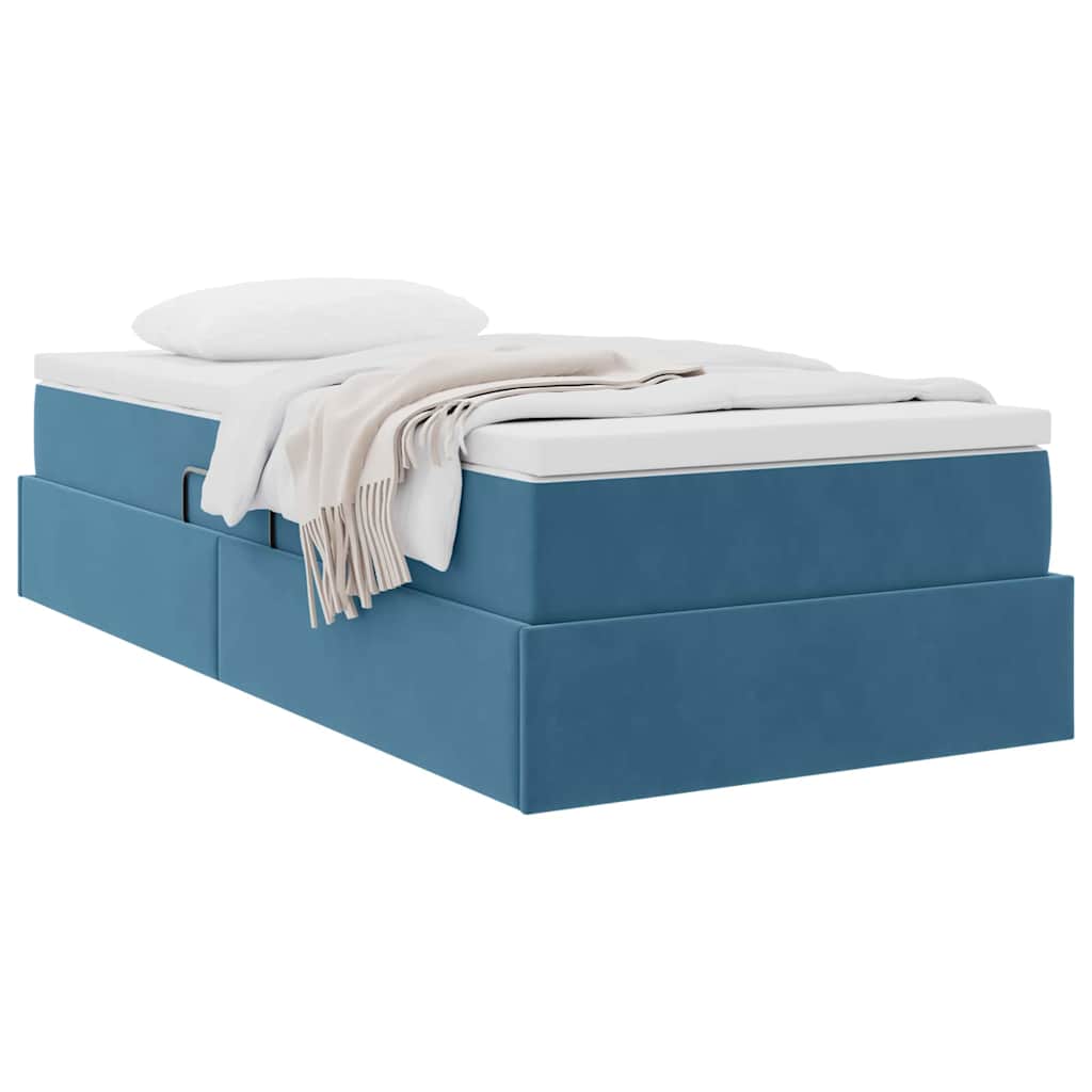 Letto con contenitore e materasso Blu Scuro 90 x 200 cm Velluto