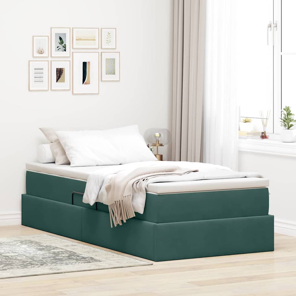 Letto con contenitore e materasso Verde Scuro 100 x 200 cm | homemem39