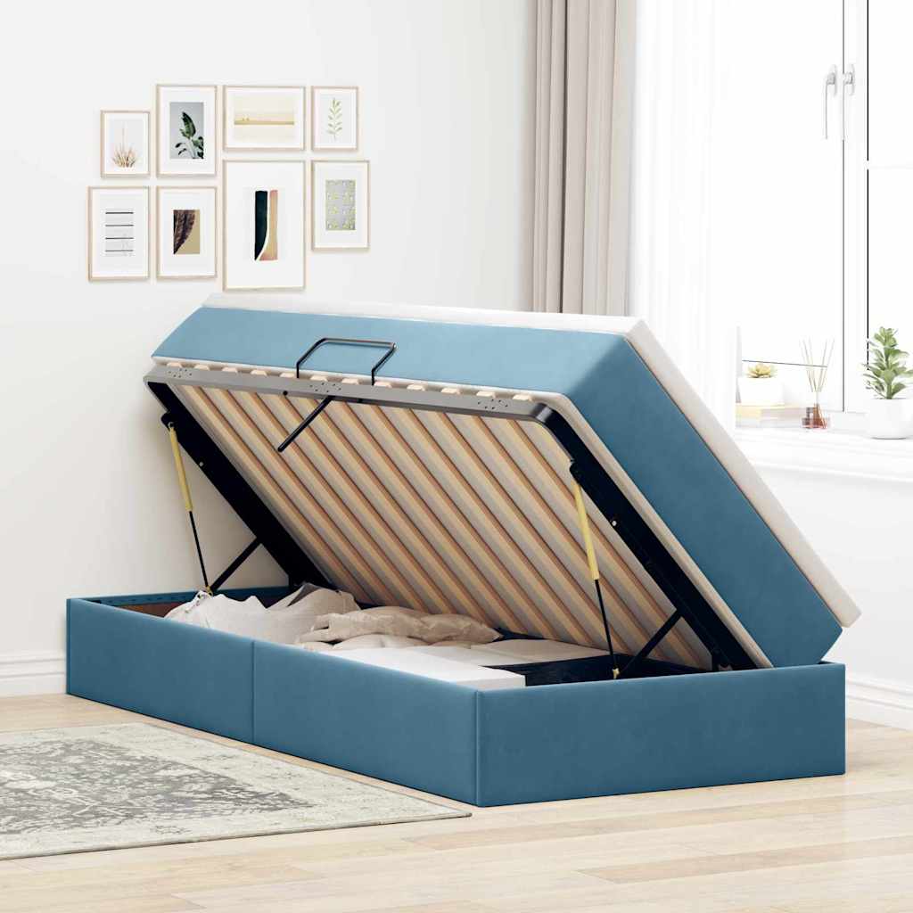 Letto con contenitore e materasso Blu Scuro 100 x 200 cm | homemem39
