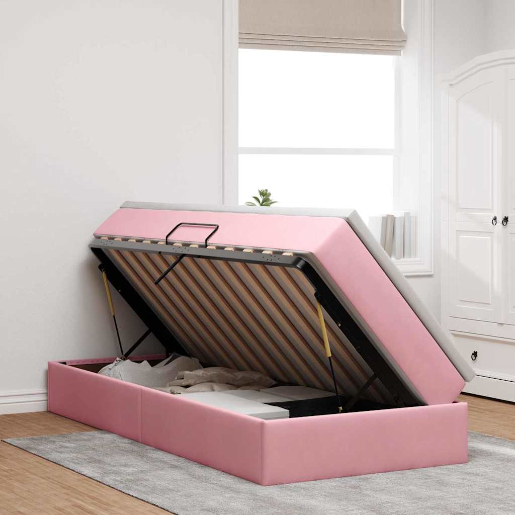 Letto con contenitore e materasso Rosa 100 x 200 cm Velluto | homemem39