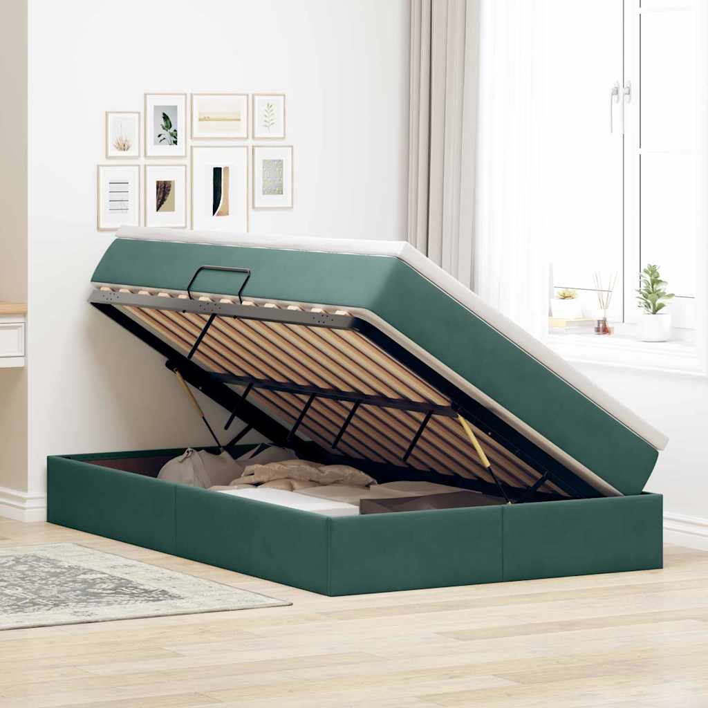 Letto con contenitore e materasso Verde Scuro 120 x 200 cm | homemem39