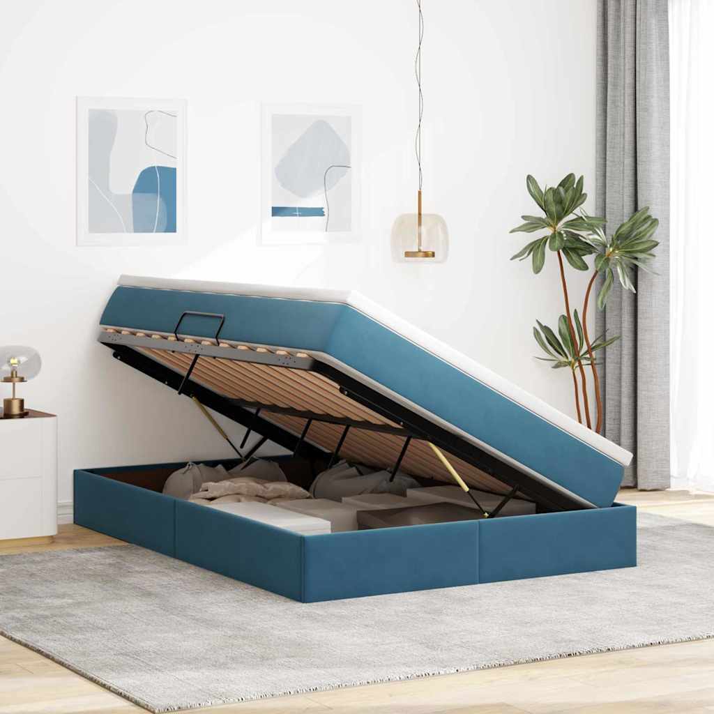 Letto con contenitore e materasso Blu Scuro 140 x 190 cm | homemem39