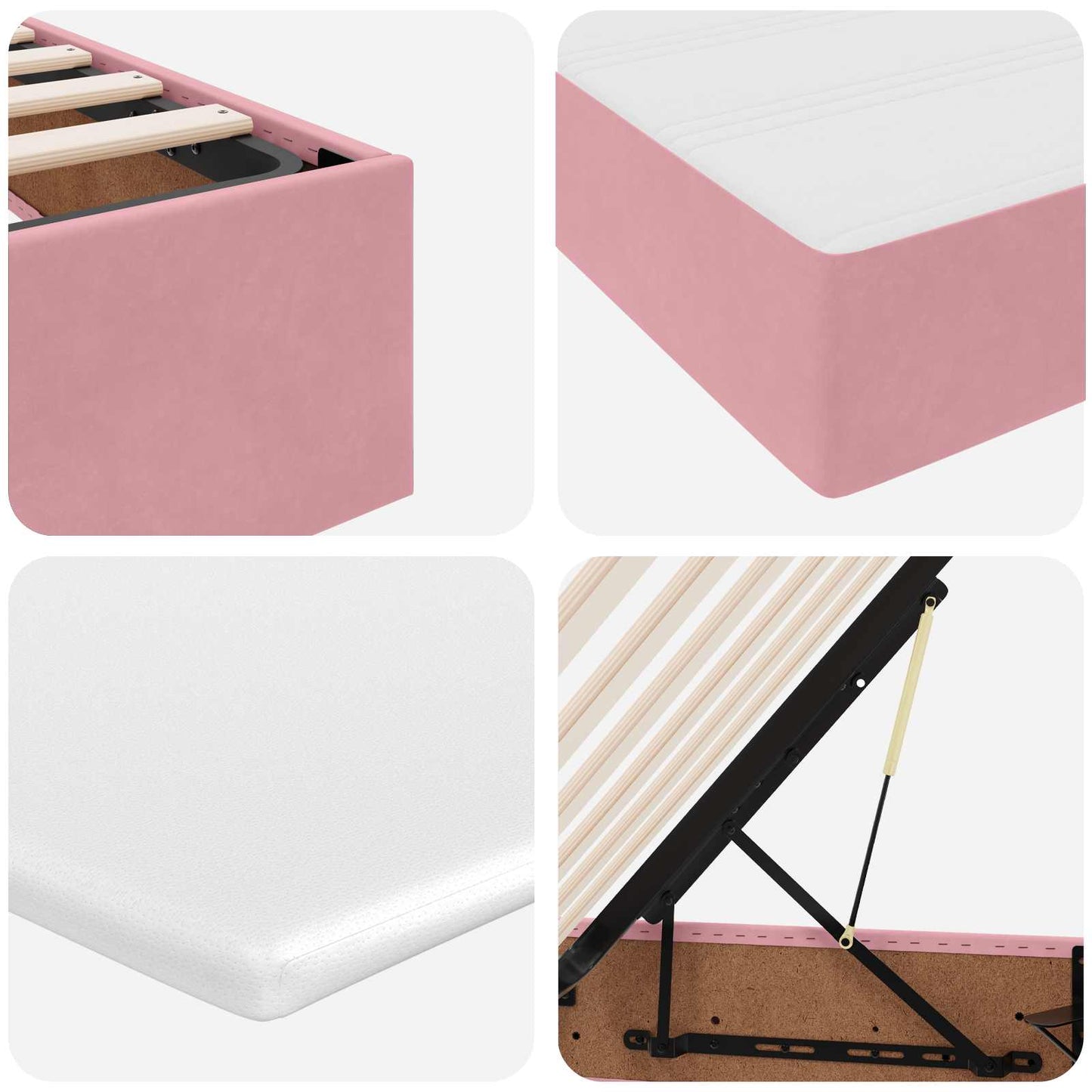 Letto con contenitore e materasso Rosa 140 x 190 cm Velluto