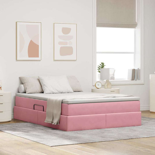 Letto con contenitore e materasso Rosa 140 x 190 cm Velluto