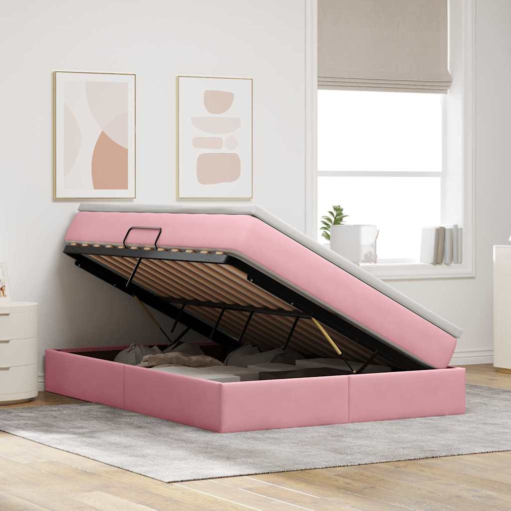 Letto con contenitore e materasso Rosa 140 x 190 cm Velluto