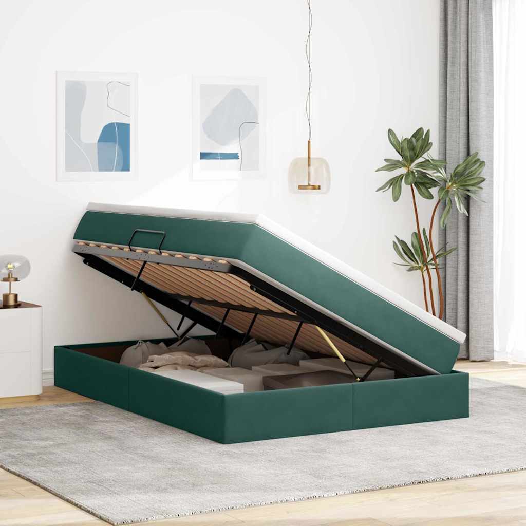 Letto con contenitore e materasso Verde Scuro 140 x 200 cm | homemem39