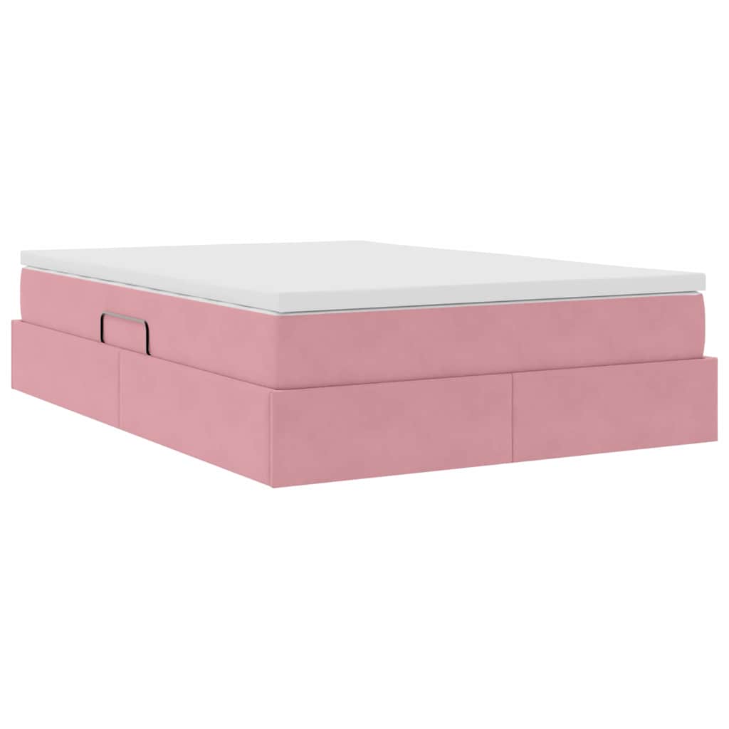 Letto con contenitore e materasso Rosa 140 x 200 cm Velluto | homemem39