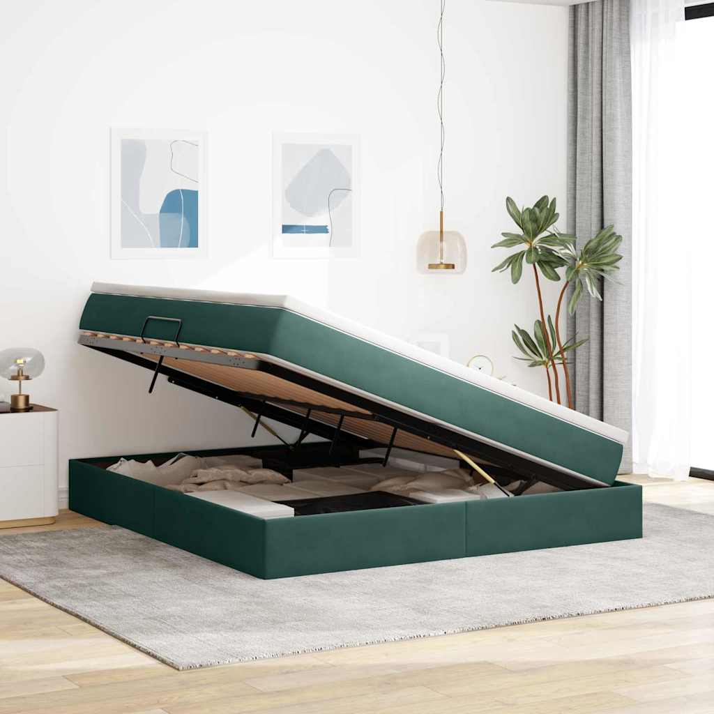 Letto con contenitore e materasso Verde Scuro 160 x 200 cm | homemem39