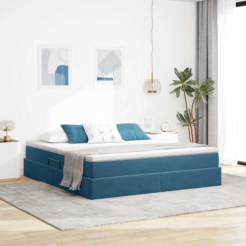 Letto con contenitore e materasso Blu Scuro 160 x 200 cm | homemem39