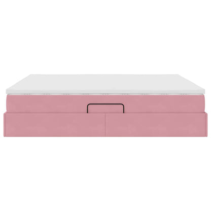 Letto con contenitore e materasso Rosa 160 x 200 cm Velluto