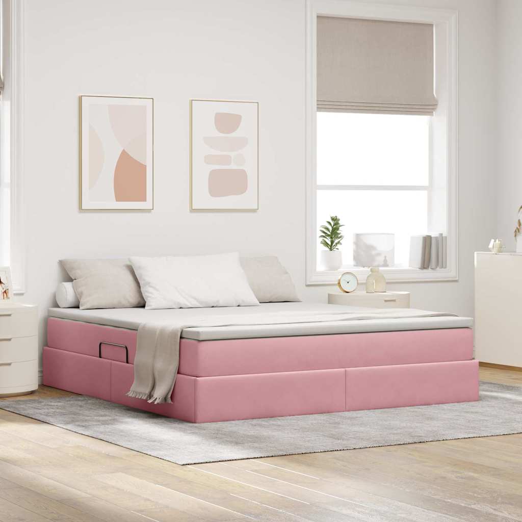 Letto con contenitore e materasso Rosa 180 x 200 cm Velluto | homemem39