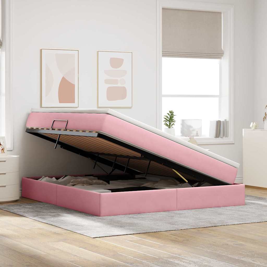 Letto con contenitore e materasso Rosa 180 x 200 cm Velluto | homemem39