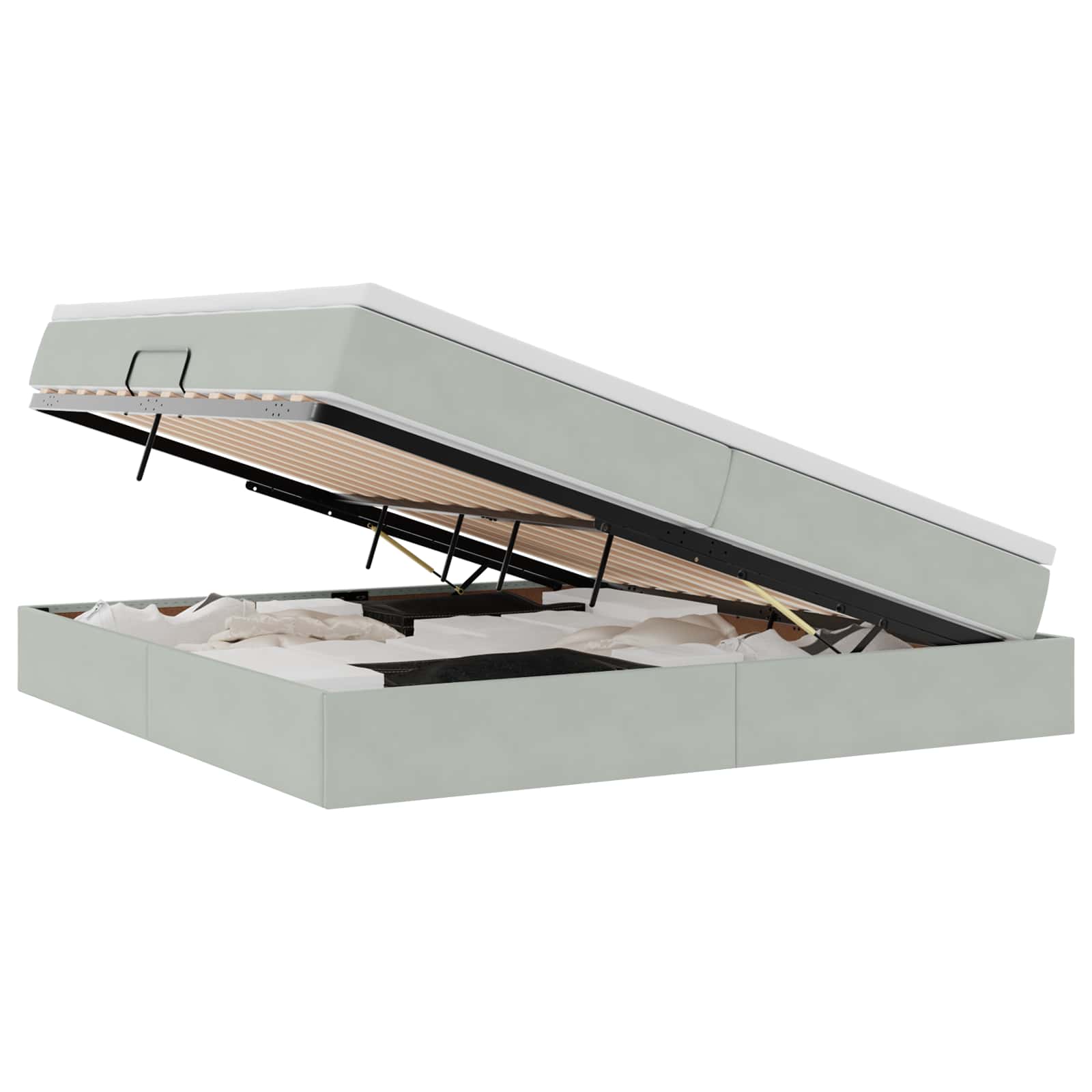 Letto con contenitore e materasso Grigio chiaro 200 x 200 cm | homemem39