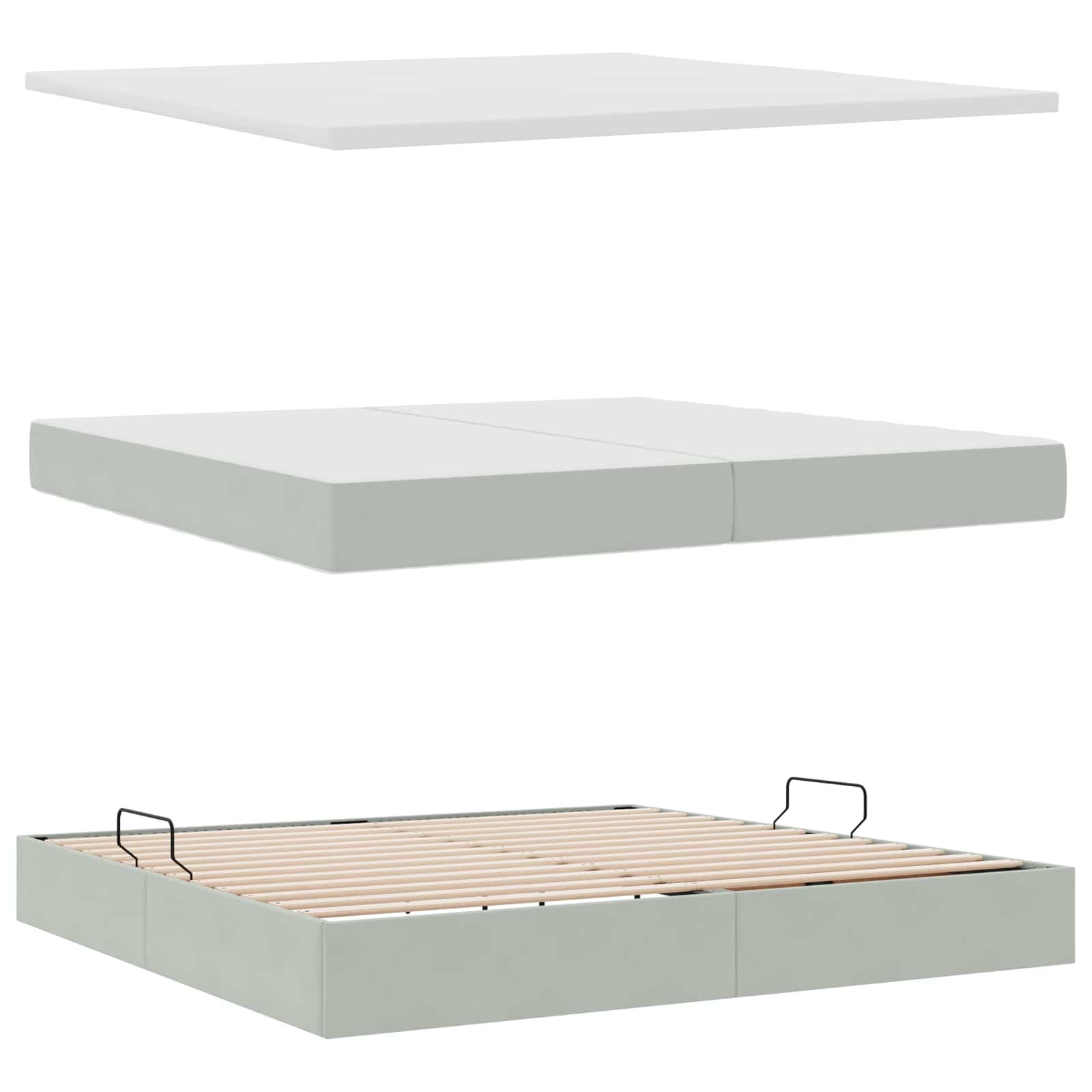Letto con contenitore e materasso Grigio chiaro 200 x 200 cm | homemem39