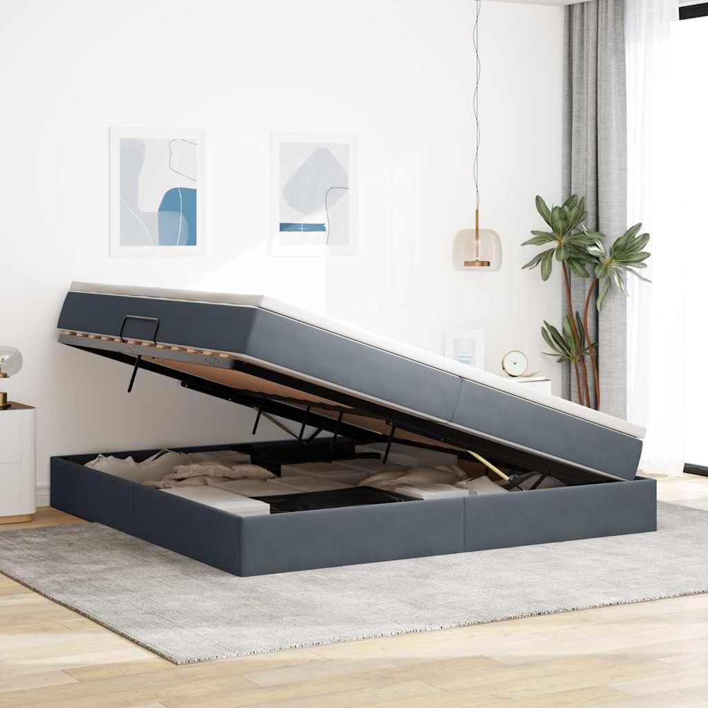 Letto con contenitore e materasso Grigio scuro 200 x 200 cm | homemem39