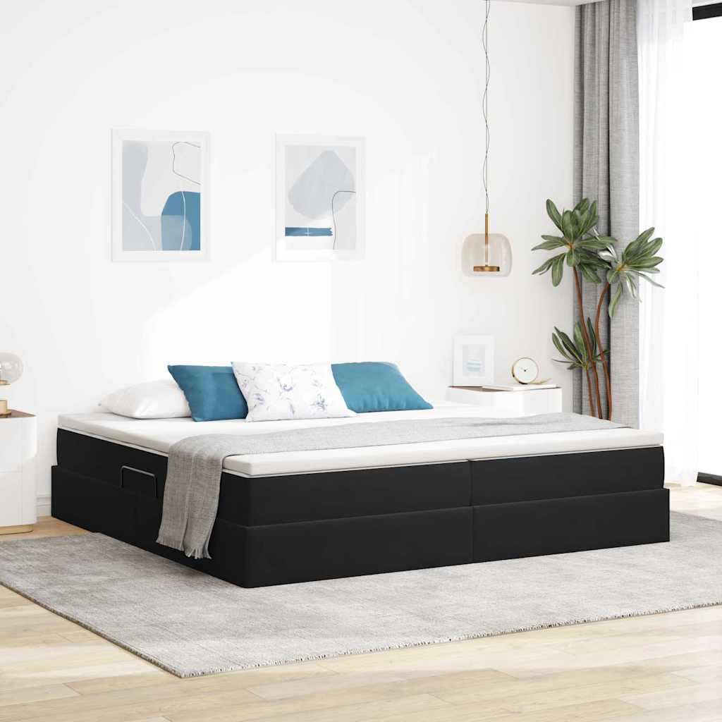 Letto con contenitore e materasso Nero 200 x 200 cm Velluto | homemem39