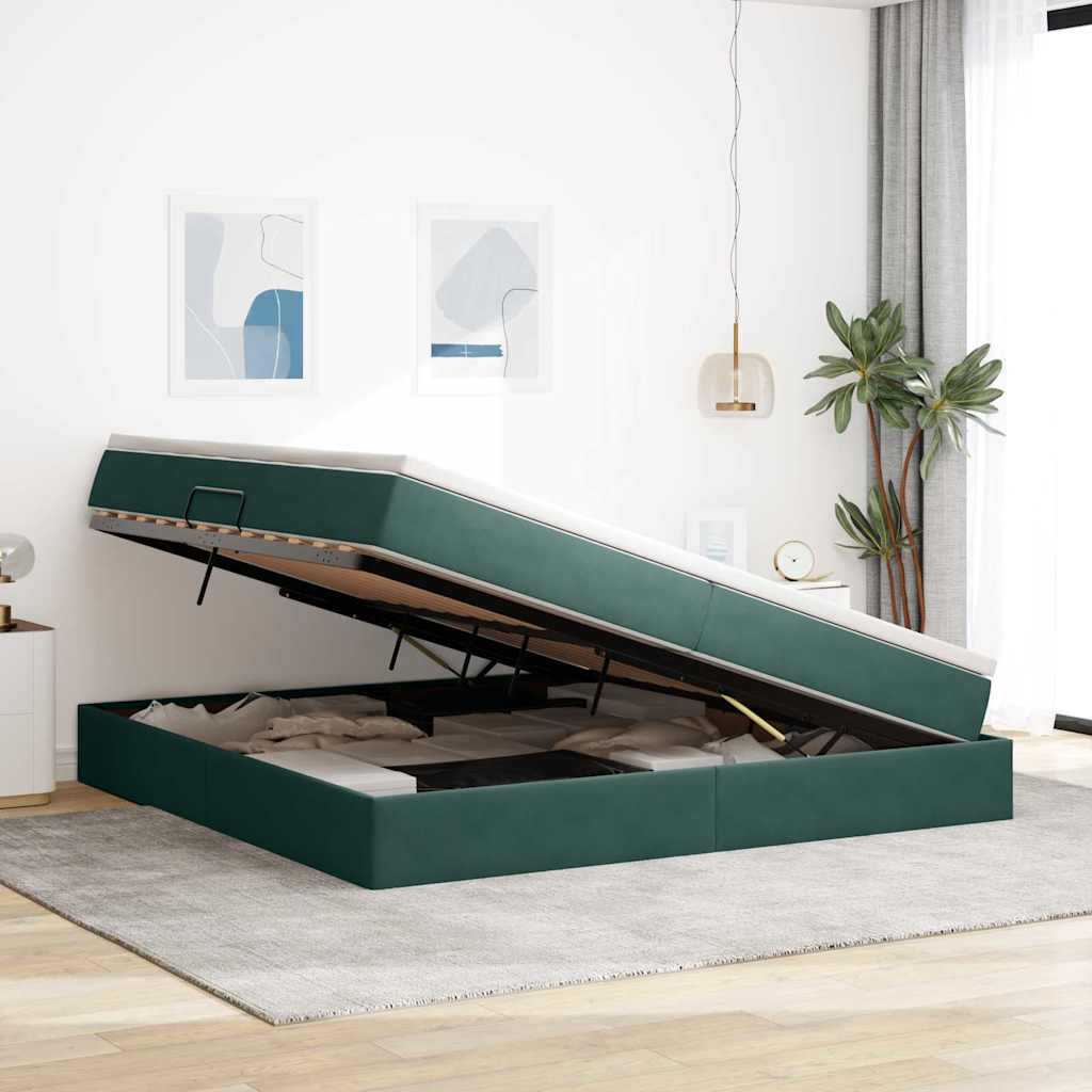 Letto con contenitore e materasso Verde Scuro 200 x 200 cm | homemem39