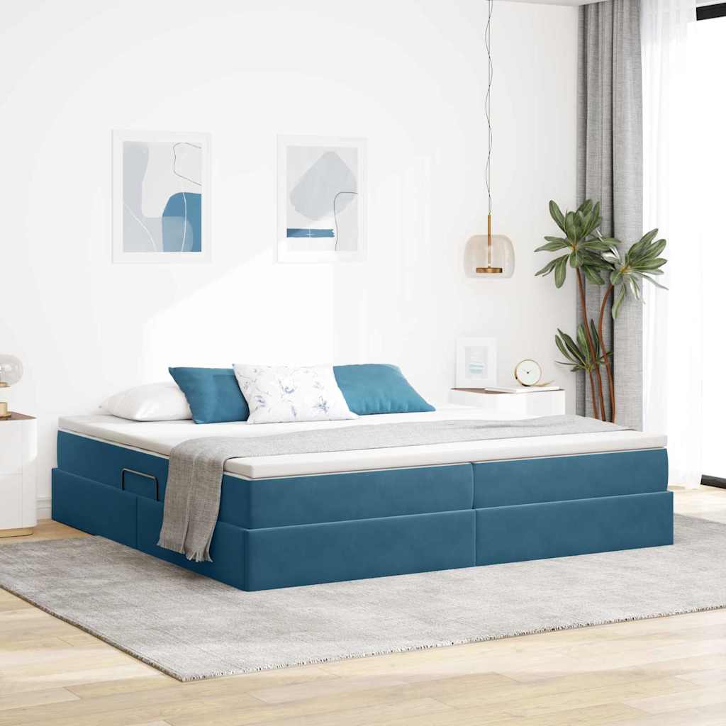Letto con contenitore e materasso Blu Scuro 200 x 200 cm | homemem39