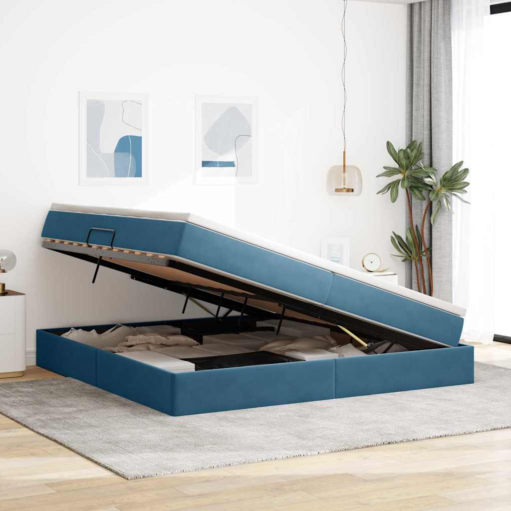 Letto con contenitore e materasso Blu Scuro 200 x 200 cm | homemem39