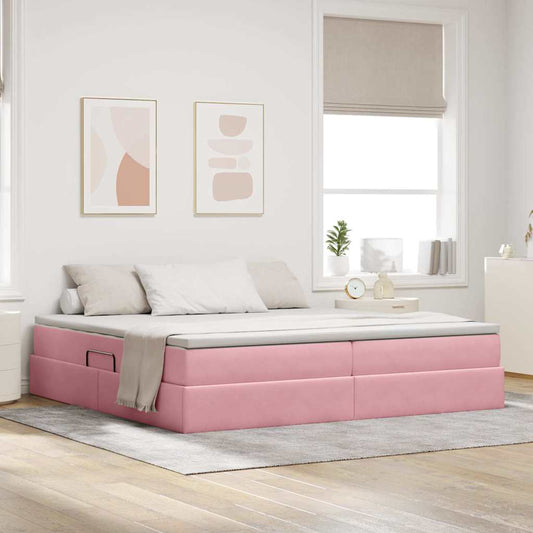 Letto con contenitore e materasso Rosa 200 x 200 cm Velluto | homemem39