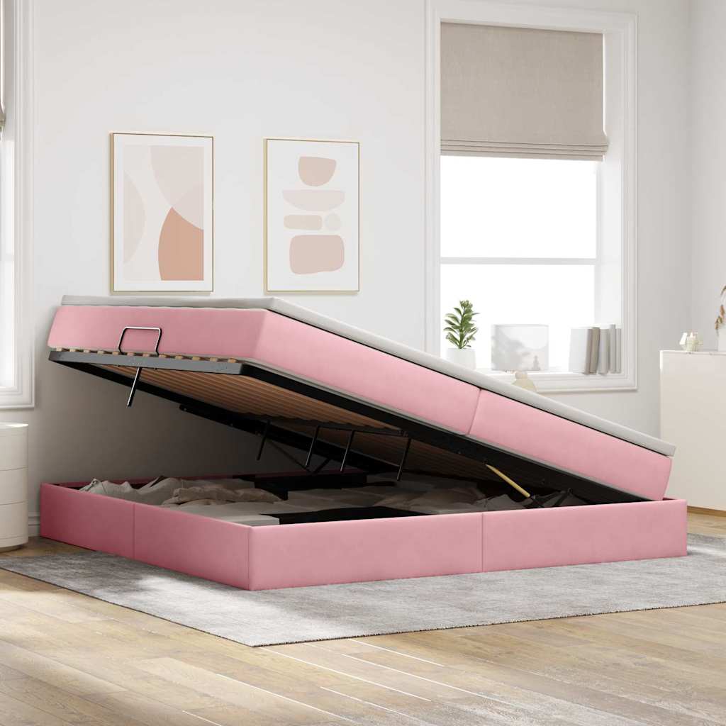Letto con contenitore e materasso Rosa 200 x 200 cm Velluto | homemem39