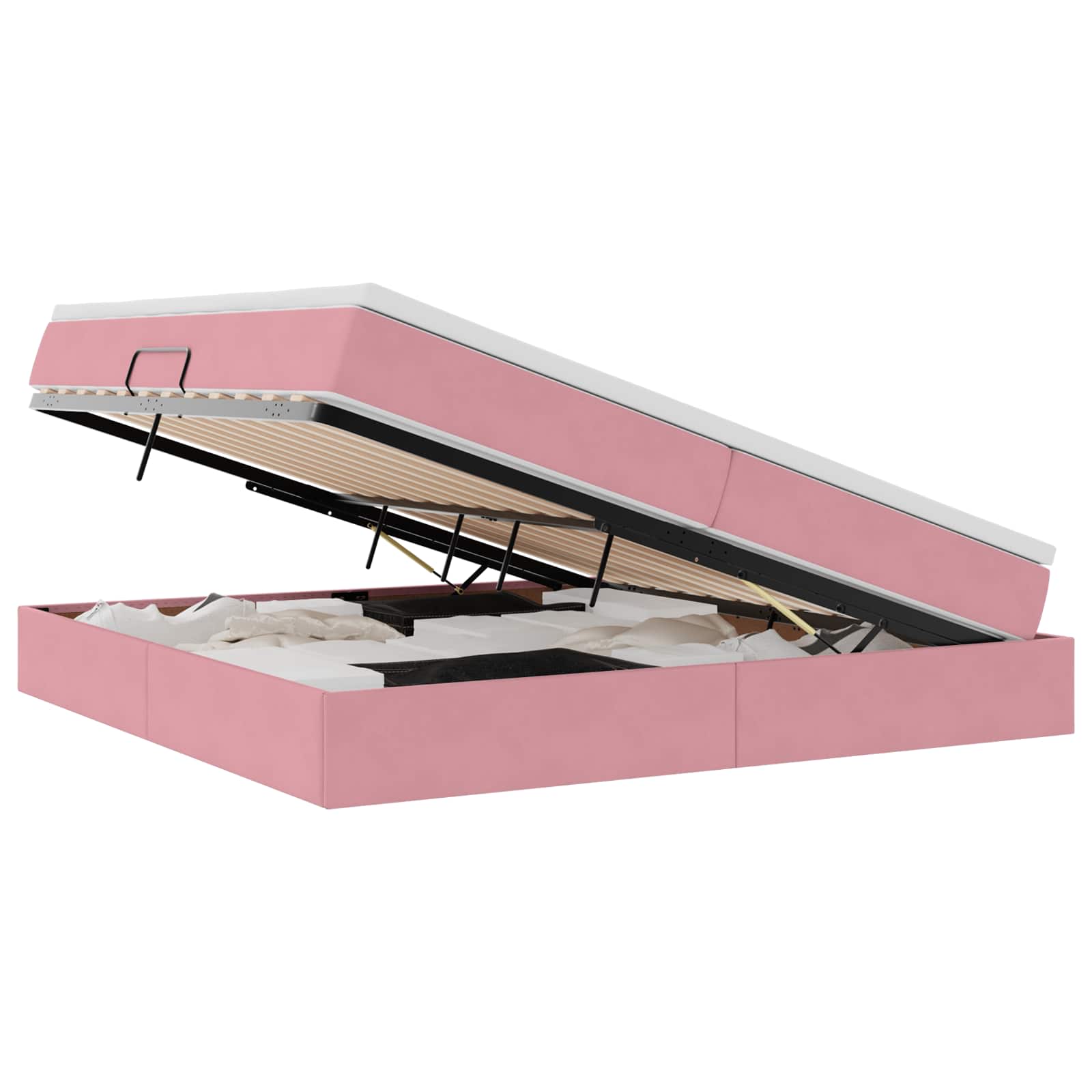 Letto con contenitore e materasso Rosa 200 x 200 cm Velluto | homemem39