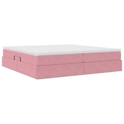 Letto con contenitore e materasso Rosa 200 x 200 cm Velluto | homemem39