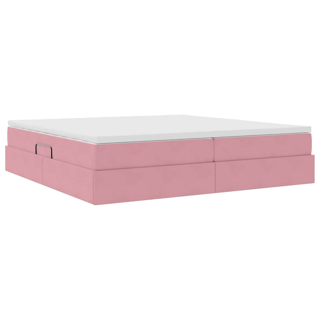 Letto con contenitore e materasso Rosa 200 x 200 cm Velluto | homemem39